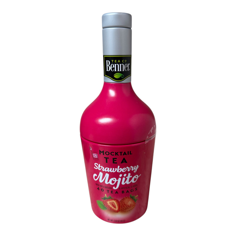 Benner Tea Co Strawberry Mint Mojito Mocktail Tea Bags 40 ct Faux Bottle BB 6/27
