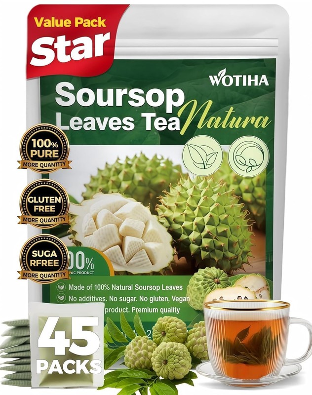 WOTIHA 45 Count Premium Soursop Graviola Tea Bags – 100% Natural soursop leaves,