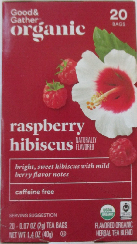 2 BOXES GOOD & GATHER ORGANIC RASPBERRY HIBISCUS HERBAL TEA 20 BAG BOX