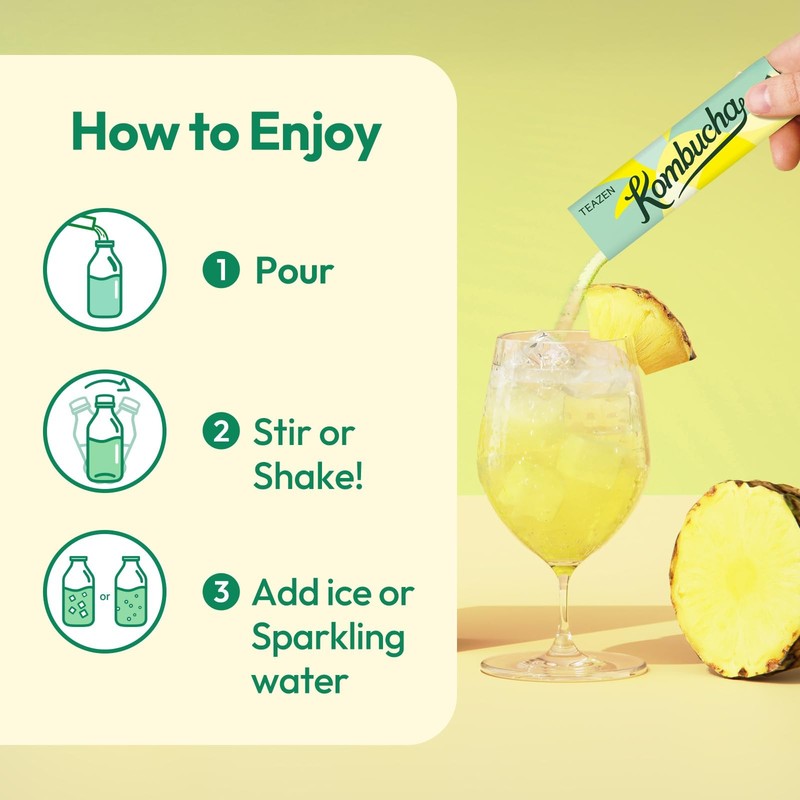 Pineapple Kombucha Powder, Hydration Drink Mix, Sugar Free, Live Probiotics... gallery