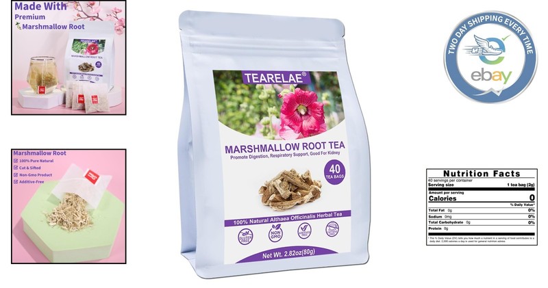 Marshmallow Root Tea Bags - 40 Count | Caffeine-Free Herbal Remedy gallery
