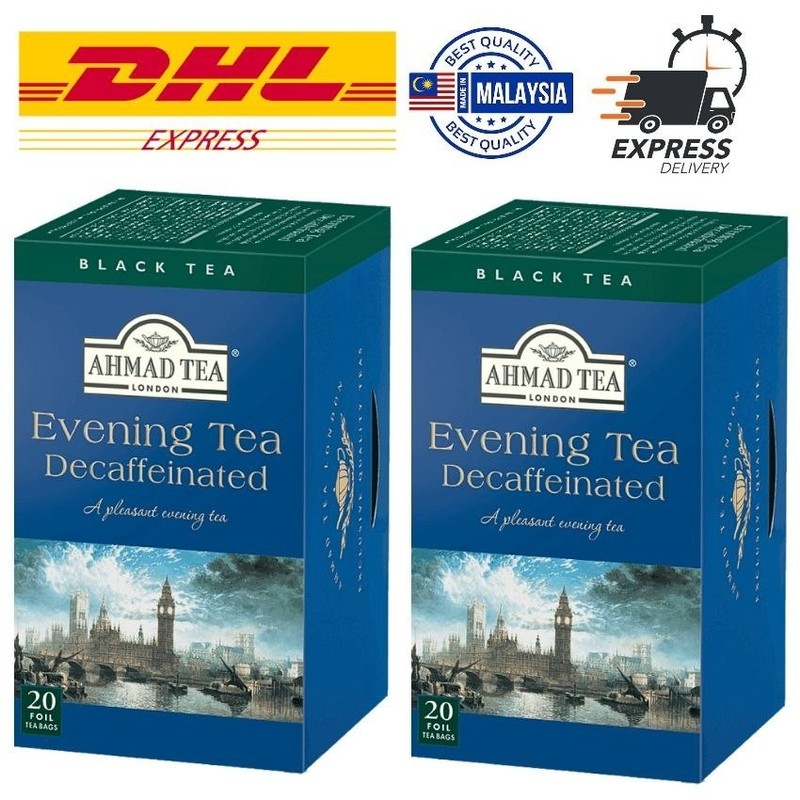 Ahmad Tea London Decaffeinated Evening Black Tea | 2 Boxes (40 Foil Teabags)