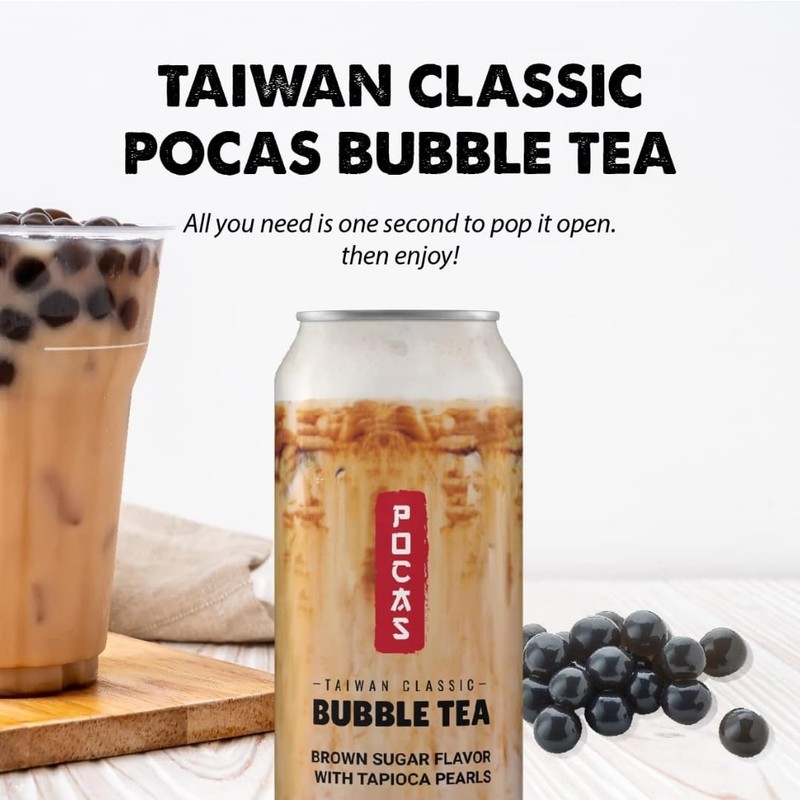 Pocas Bubble Tea with Tapioca Pearls, (Pack of 8, 16.5 oz)
