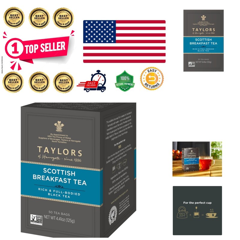 Individually Wrapped Scottish Breakfast Tea – 50 Bags of Rich, Caffeinated Bliss