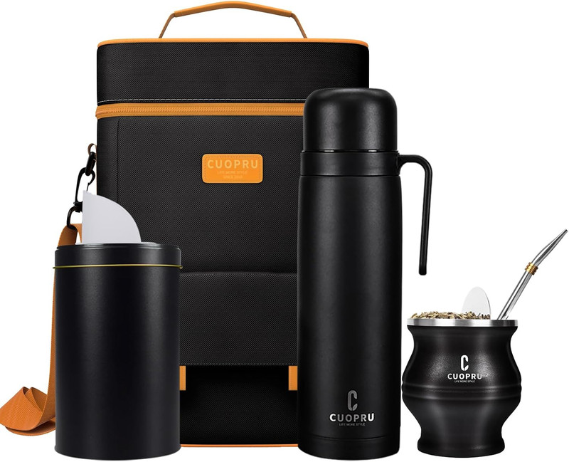Complete Mate Kit- Modern Mate Gourd, Matero, Yerbero, Thermal Flask, Bombilla a