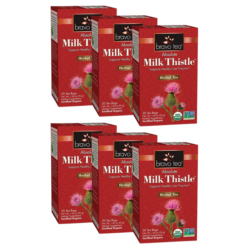 Absolute Milk Thistle Tea by Bravo Tea (6 Boxes of 20 Teabags Each)