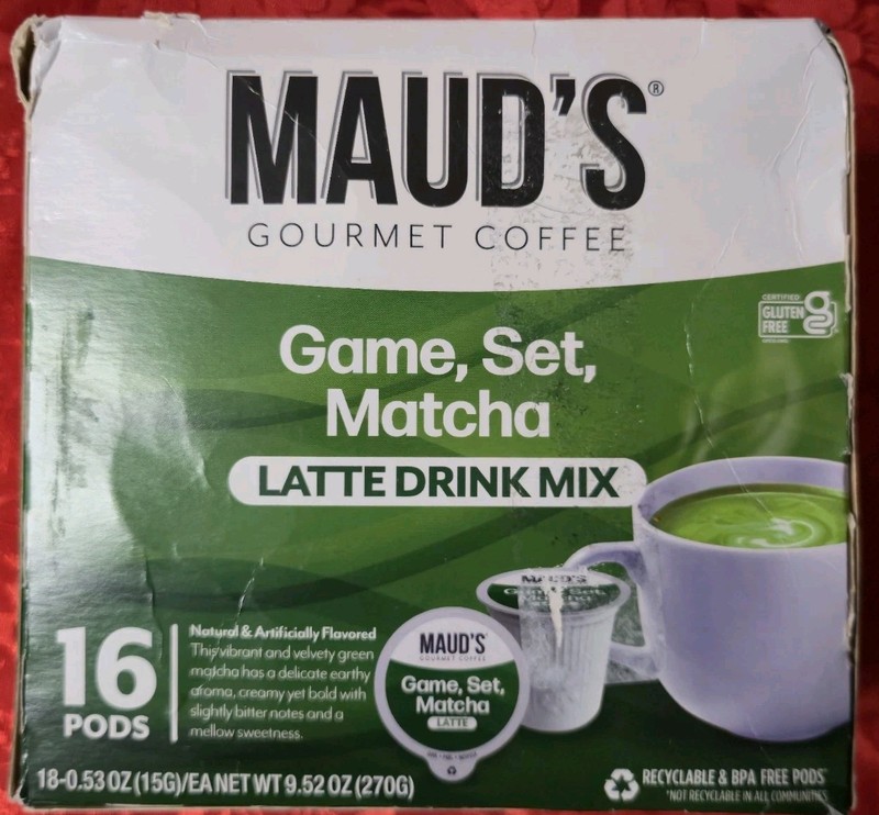 Maud’s Matcha Latte Drink Mix 16 Pods Game Set Matcha Exp 10/30/27 DistressedBox