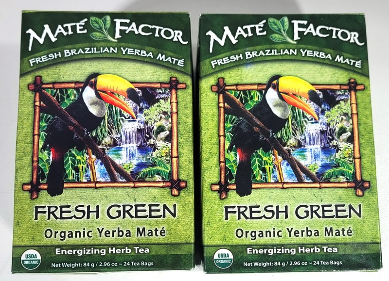 Two Boxes Organic Yerba Mate, Fresh Green, 24 Tea Bags Per Box, 2.96 oz (84 g)