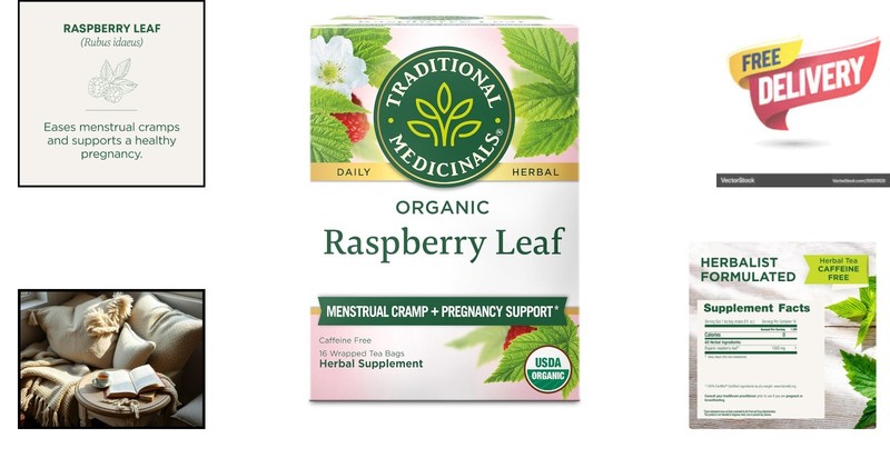 Organic Raspberry Leaf Herbal Tea for Menstrual Relief – 16 Caffeine-Free Bags gallery