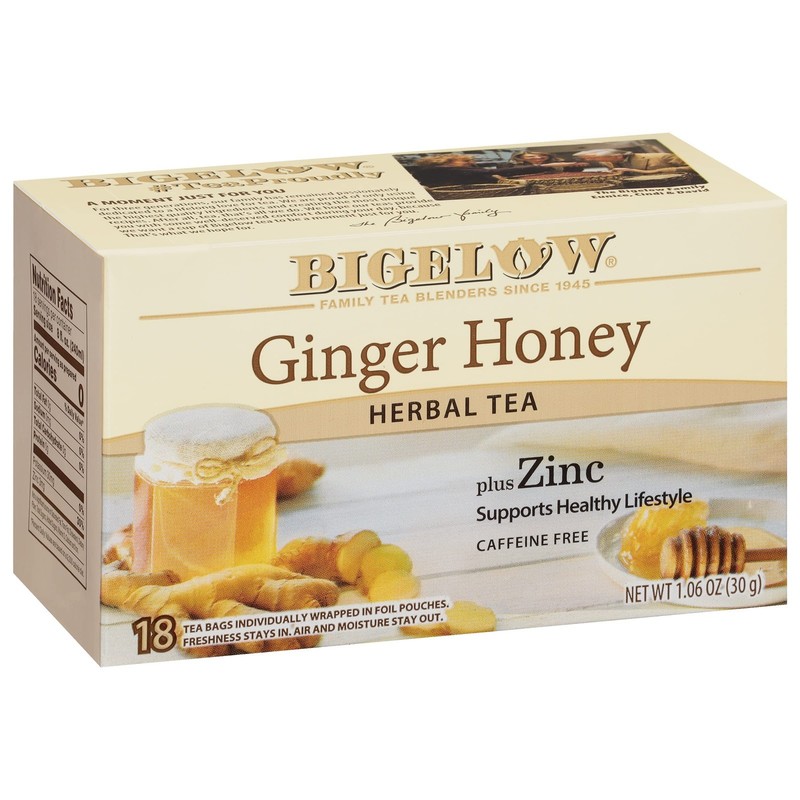 Bigelow Ginger Honey Plus Zinc Herbal Tea Caffeine Free Pack Of 6, 18 Count
