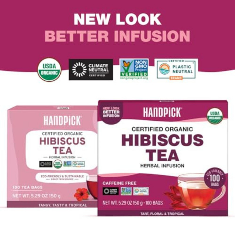 HANDPICK, Organic Hibiscus Tea Bags (100 Tea Bags) | Caffeine-Free, 100% Natural gallery