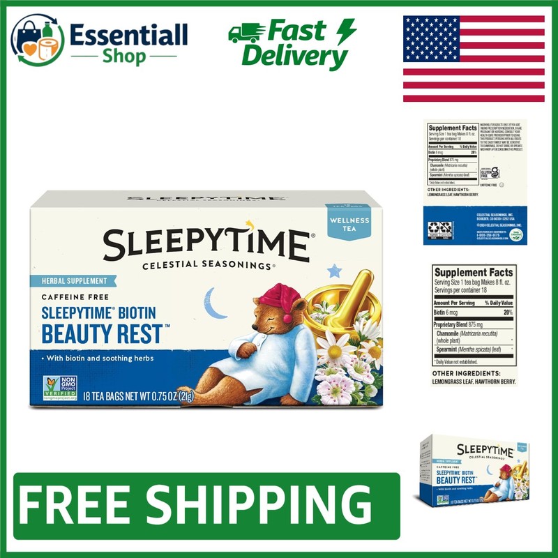 Luxurious Sleepytime Biotin Beauty Tea – 18 Herbal Bags for Relaxation