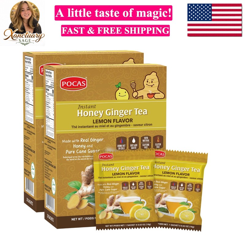 Honey Ginger Instant Tea Powder, Lemon Flavor 2-Pack, Ginger Extract & Real H…