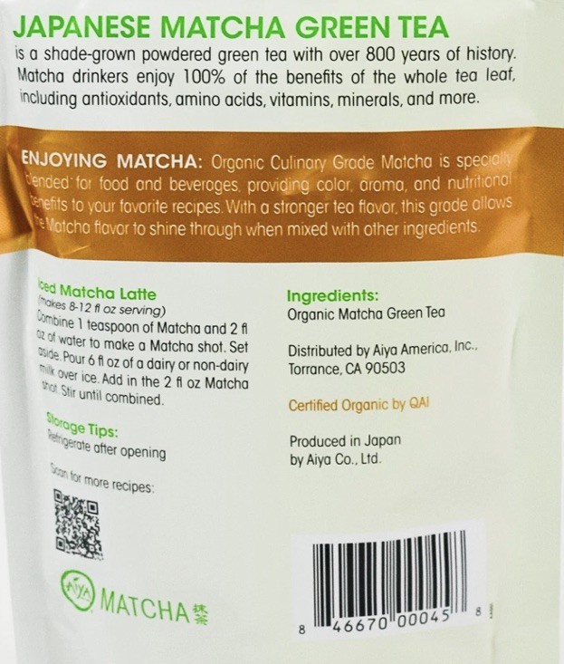 Aiya Organic MATCHA Culinary Grade 3.52oz 100g Green Tea Powder Japanese Japan gallery