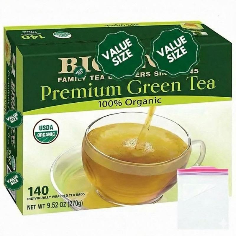 Organic Green Tea Bags - 140 Count, Premium Quality, Eco-Friendly Storage Bag gallery