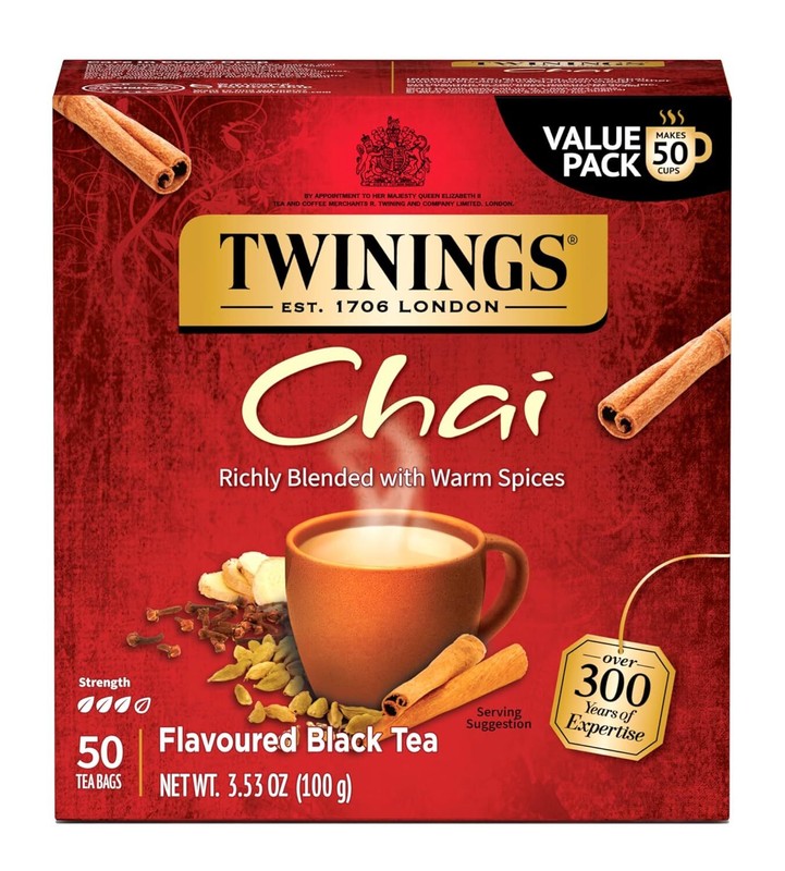 Twinings Chai Black Tea Bags, Sweet, Savory Spices, Caffeinated – 50 Count
