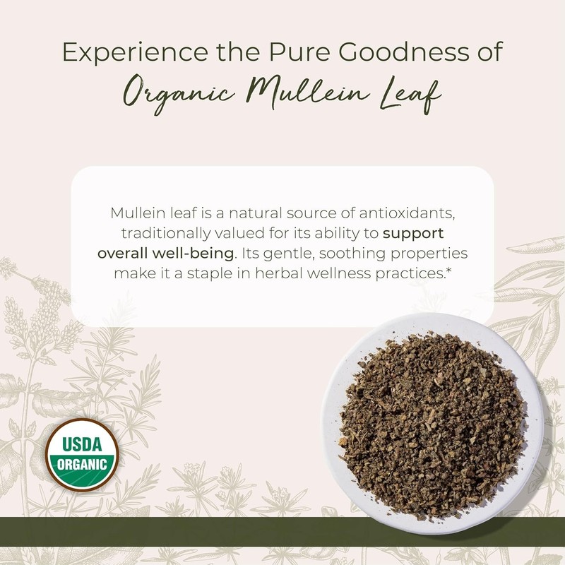 Versatile Organic Mullein Leaf - Dried & Cut for Tea, Oils, and Syrups - 16 oz gallery