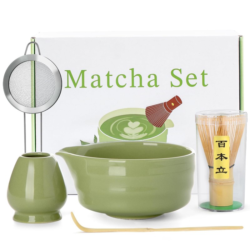 Matcha Whisk Set – 5PCS Matcha Set Includes 17OZ Chawan with Spout, Bamboo Ch…