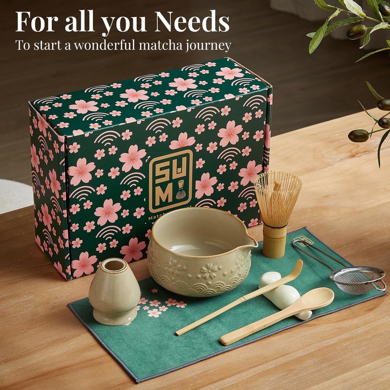 Matcha Whisk Set 9pcs – Matcha Tea Set with Ceramic Matcha Bowl, Bamboo Whisk... gallery
