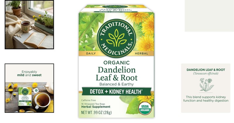 Organic Dandelion Leaf & Root Tea - 16 Caffeine-Free Bags for Detox & Digestion gallery