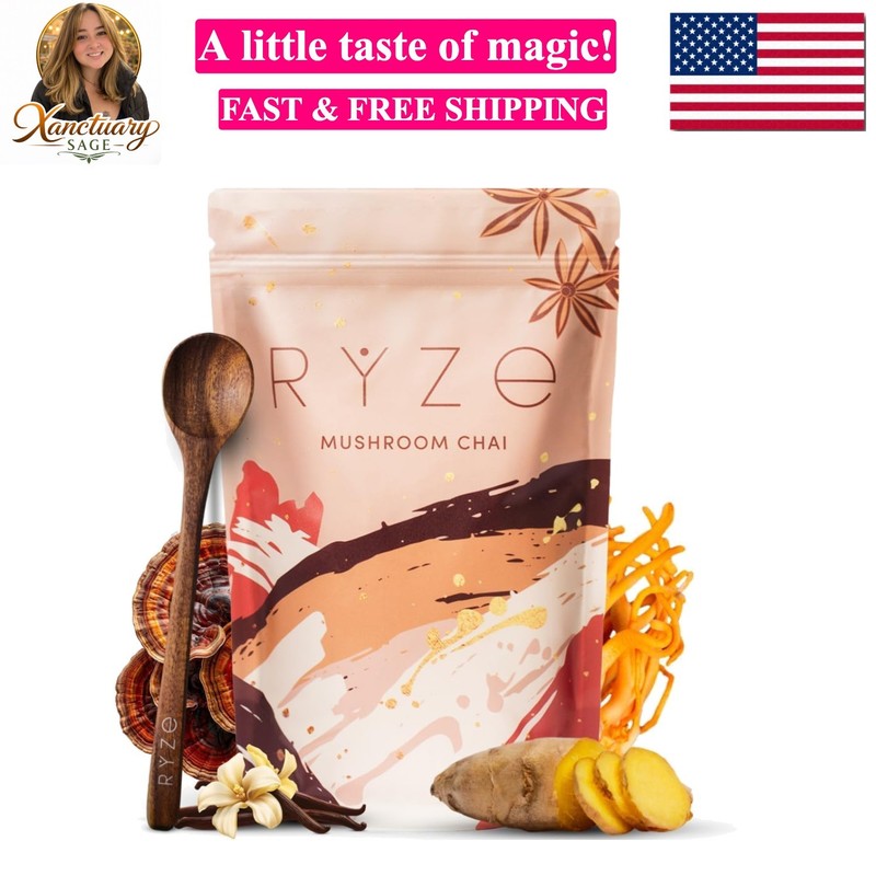 RYZE Organic Mushroom Chai Tea with 6 Adaptogenic Mushrooms, Lion's Mane, Tur...