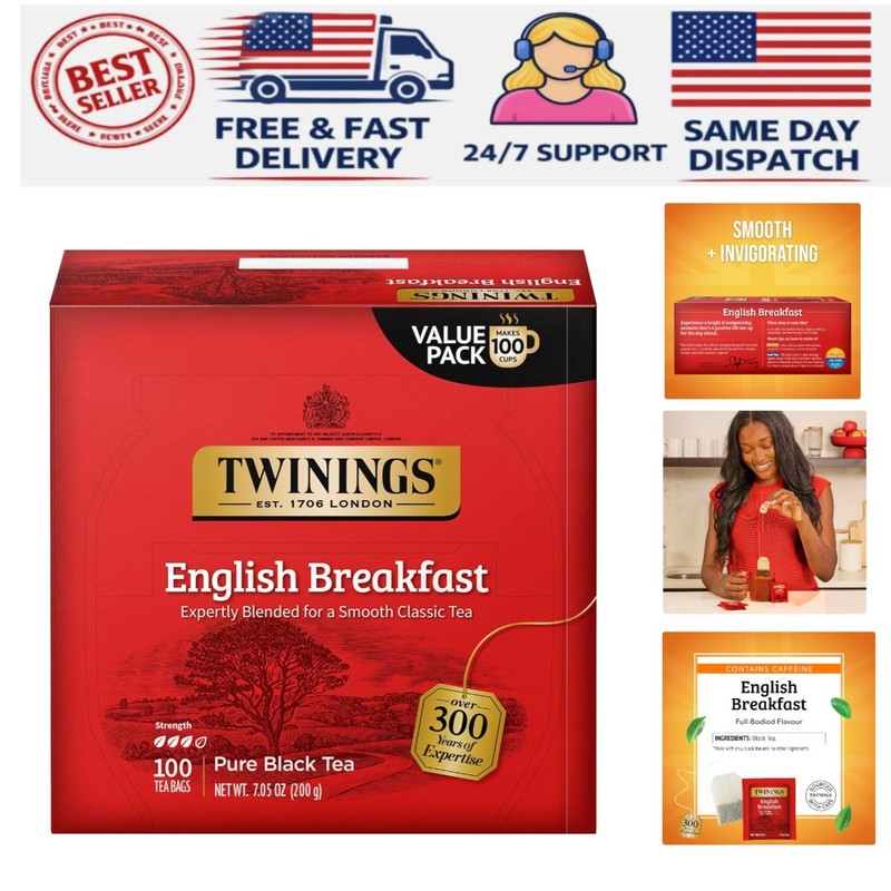 Individually Wrapped English Breakfast Tea Bags – 100 Count Pack of Rich Flavor