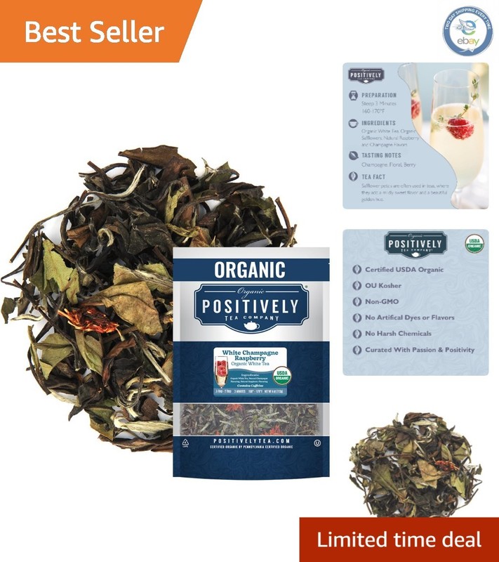 Delicate Organic White Champagne Raspberry Tea – Low Caffeine 4 Oz Loose Leaf