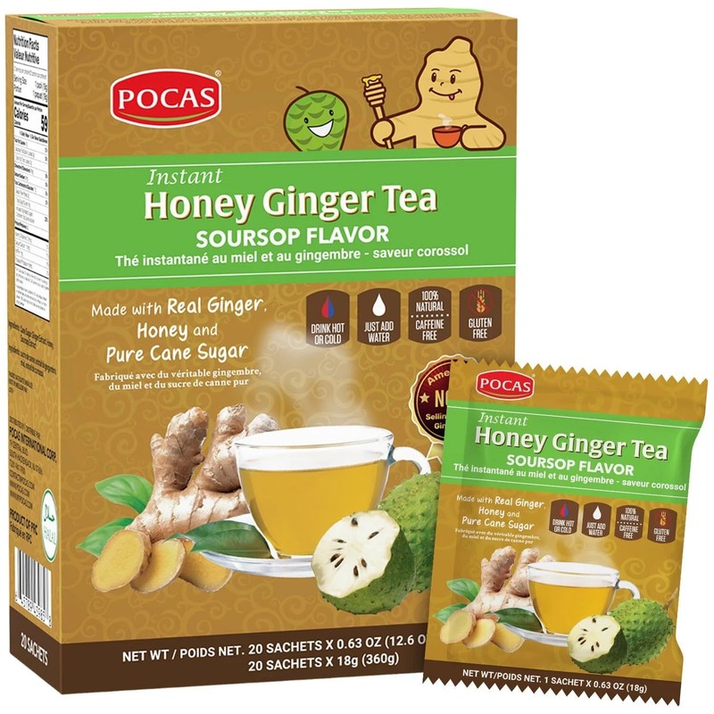 Pocas Honey Ginger Tea – Instant Powder 360 Gram (Pack of 24), Soursop