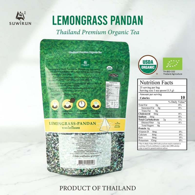 Organic Lemongrass & Pandan Tea 25 Bags – Product of Thailand – Aromatic Thai... gallery