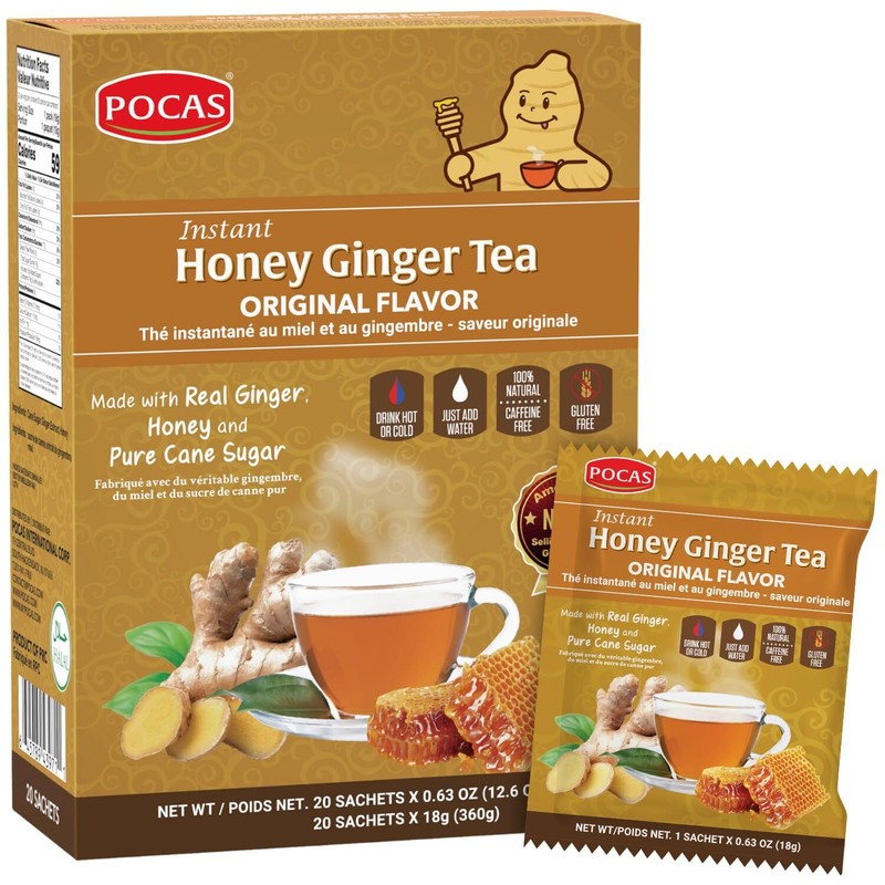 Honey Ginger Tea – Instant Tea Powder Packets with Ginger Honey Crystals Tea