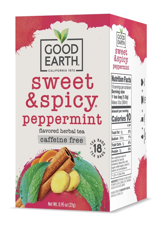Good Earth Tea Sweet & Spicy Caffeine Free Peppermint Herbal Tea, 18 Teabags …