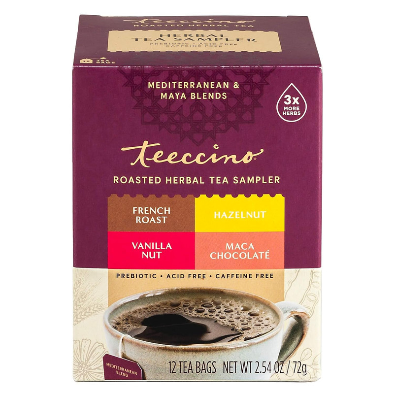 Herbal Tea Sampler Assortment – 12 Tea Bags – Maca Chocolaté, French Roast, Haze