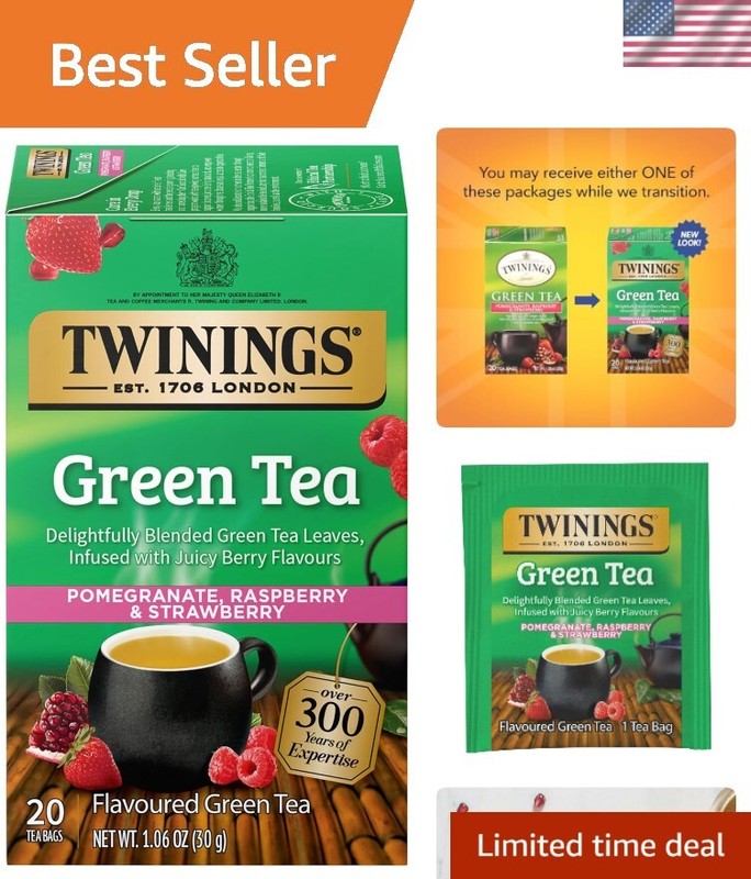 Green Tea With Pomegranate, Raspberry and Strawberry, 20 Count Pack of 6, Ind…