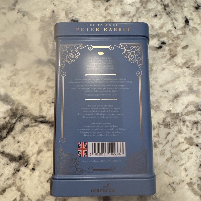 Charbrew English Breakfast Tea Peter Rabbit Tin Box 60 Tea Bags Exp. 12/27 NEW gallery