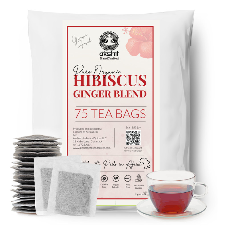 Hibiscus Ginger Tea -75 Bags, Premium Dried Hibiscus Flower Tea, Flor De Jamaica